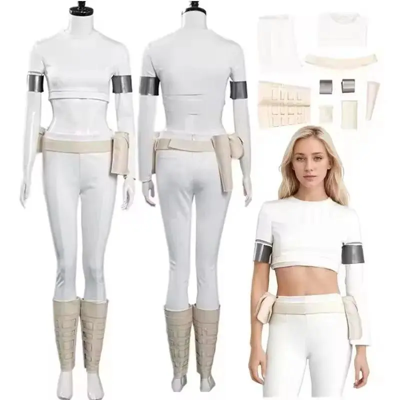 Fantasy Padme Cosplay Amidala Costume Space Battle Roleplay Women Top Pants Belt Outfits Halloween Carnival Party Suit