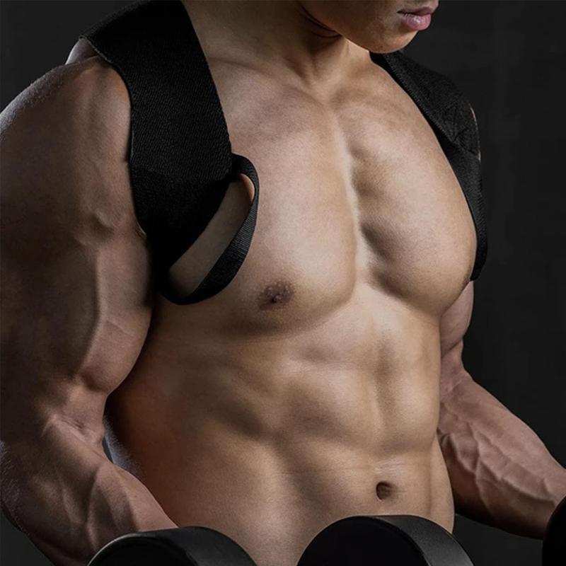 Fitness Heavy Shoulder Straps – Bench Press & Shoulder Training Assist Straps, Chest-Opening & Back-Straightening Support, Posture Corrector for Hunchback, and Fitness Training (Black,Large)