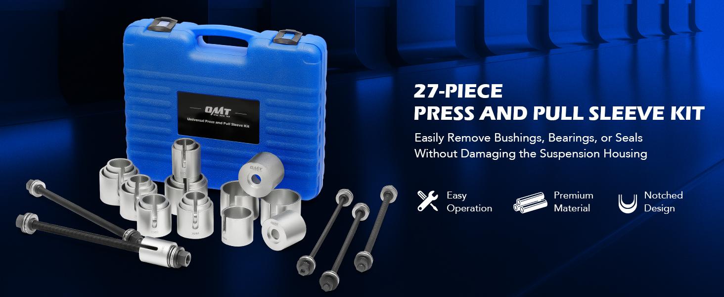 Orion Motor Tech Bushing Press Kit, 27pc Pull and Press Sleeve Kit for Most LCV HGV Engine Cars Vehicles, Universal Seal Bearing Bushing Removal Installation Tool Kit 5 Pulling Spindles with Nuts Case, Limited Time Deal