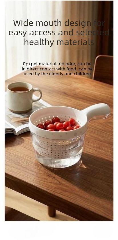 Double-layer fruit washing basket with handle, suitable for washing fruits and blueberries, cute small fruit strainer, a must-have for home use.