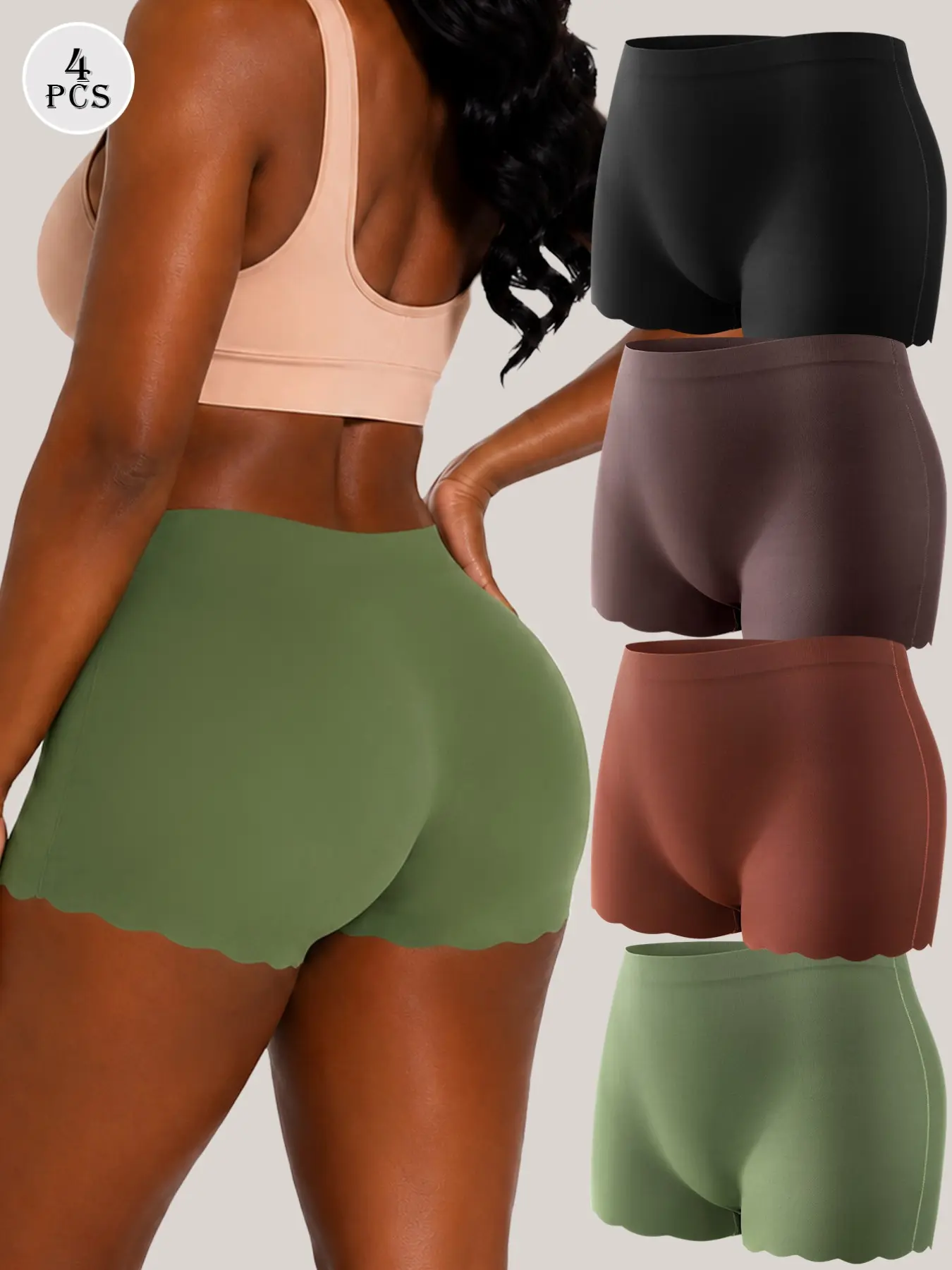 4 Pcs High-Waisted Seamless No Show Boyshorts Underwear for Women, Wavy Edge Soft Boxer Panties, Sizes S-Xxl, Comfortable and Stylish