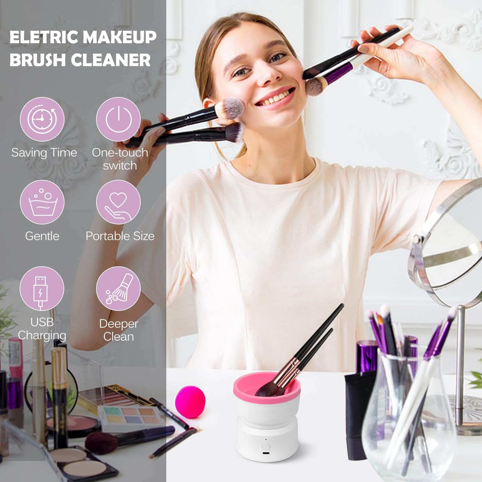 Electric Makeup Brush Cleaner, Rechargeable Makeup Brush Cleaner Machine, Cosmetic Brush Cleaner, Automatic Makeup Brush Cleaner