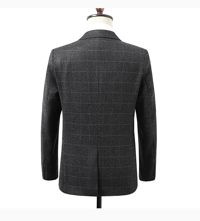 Men's Plaid Slim Fit Suit  Korean Style One-Button Notch Lapel Casual Blazer with Pocket Detail & Center Vent