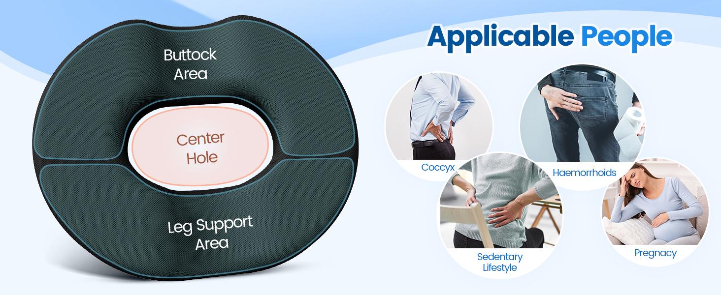 Donut Pillow Seat Cushion - Cooling Gel Chair, Seat Cushion for Office & Home, Car Seat and Furniture, Hemorrhoids Pillow and Tailbone Pain Relief, Black