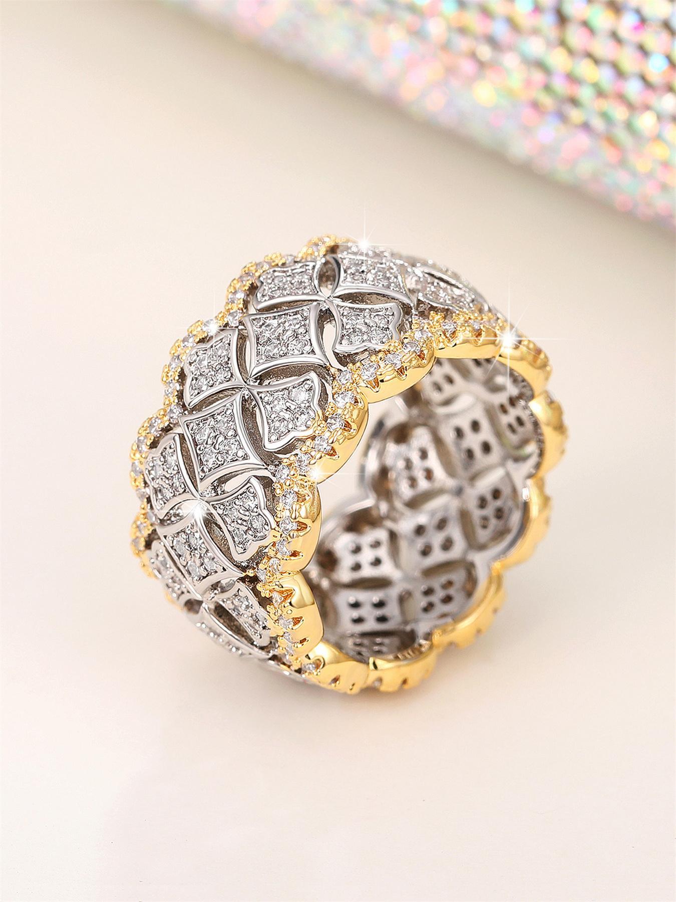 Women's Elegant Rhinestone Decor Hollow Out Design Engagement Ring, Fashion Engagement Rings, Trendy Luxury Promise Ring for Women & Girls, Fashion Vintage Jewelry As Gift for Daily & Party Decor