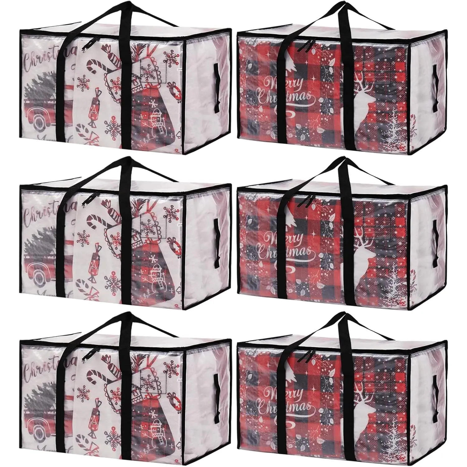 Heavy Duty Extra Large Polyethylene Waterproof Storage Organiser Bags with Lids, Handles & Zippers - Moving Box Alternative, Plastic Packing Totes for Clothes (6 Pack)