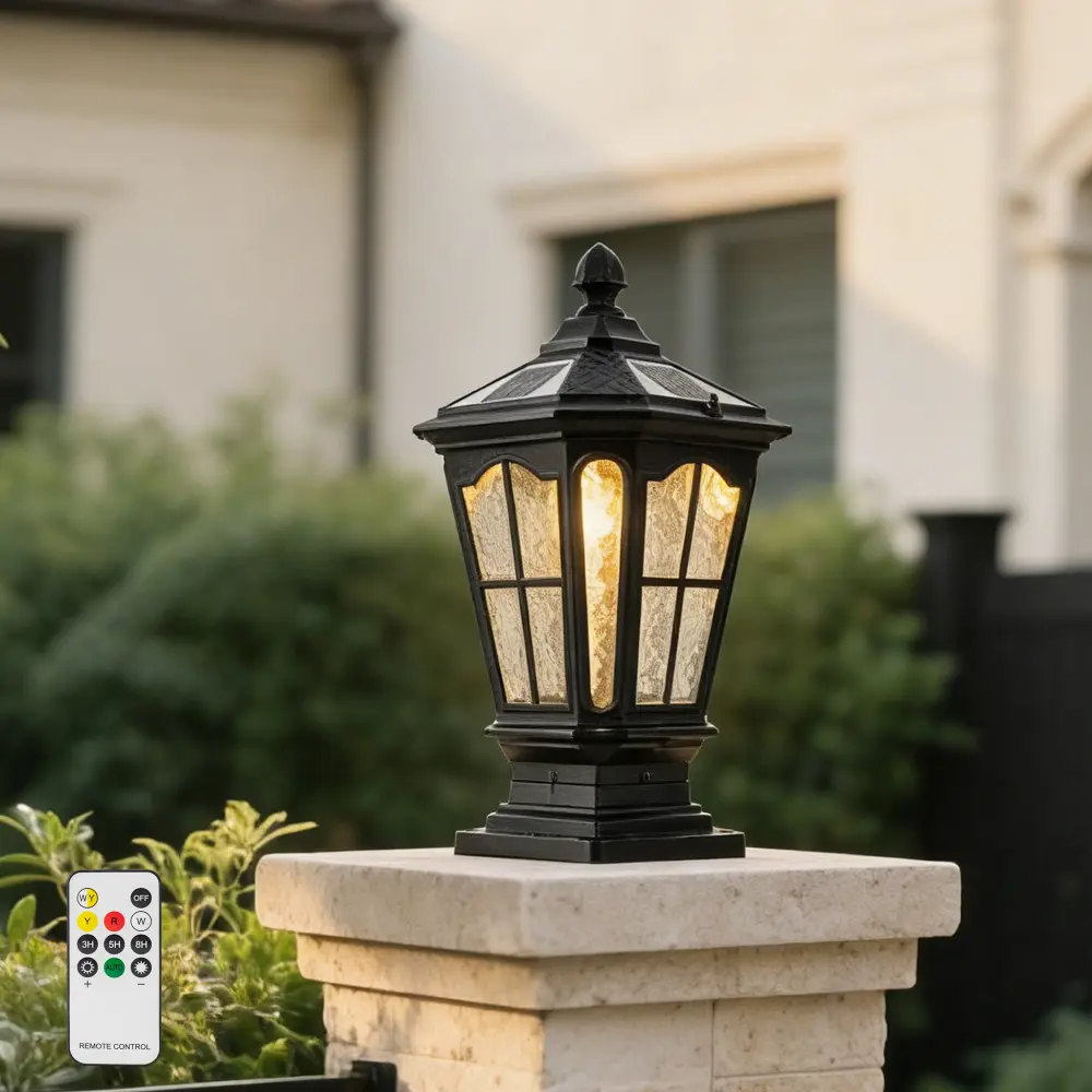 Black Aluminum Outdoor Post Light, Vintage Garden Pillar Lantern with Retro European Design, Energy Saving Column Lamp for Porch, Patio, Yard, Pathway, Driveway, Landscape Lighting, Traditional Decorative Exterior Light Fixture