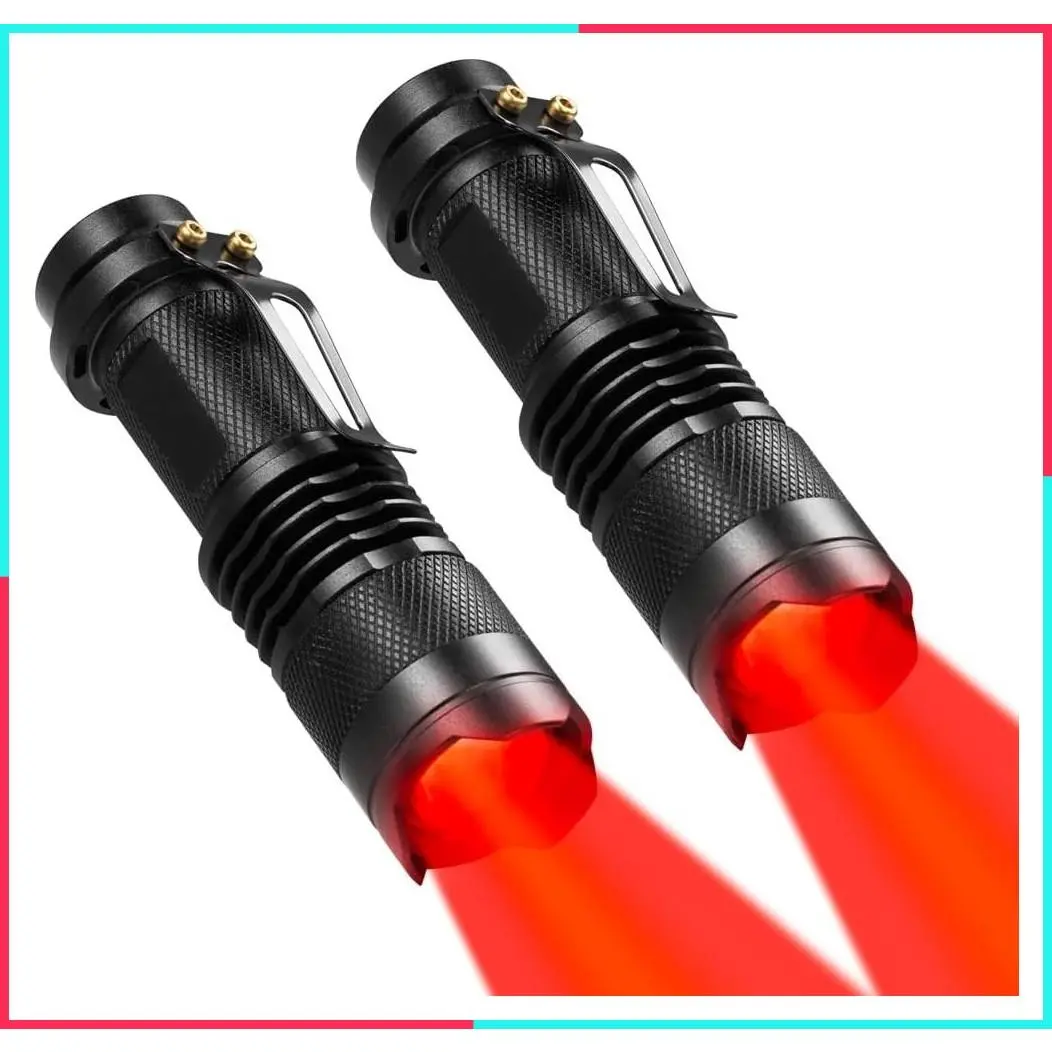 2 Pack Red LED Flashlight Single Mode Zoomable Torch for Night Observation Astronomy and Aviation