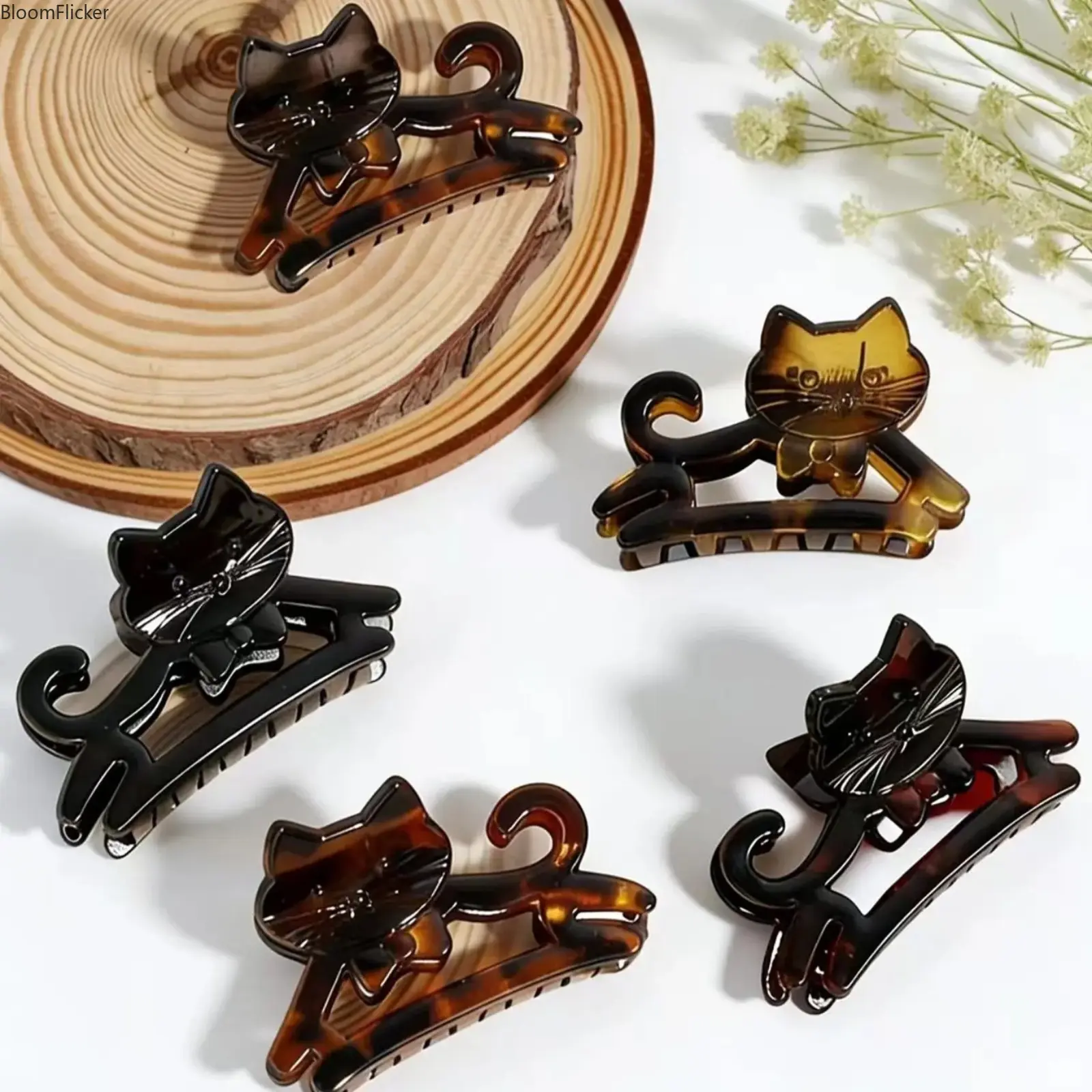 5 Pack Retro Hollow Cat Shark Hair Claw Clips, Gradient Color Medium Hairpins, Cute Casual Half-Up Hair Grips, Versatile Back Head Decorative Hair Accessories For Daily Hairstyling