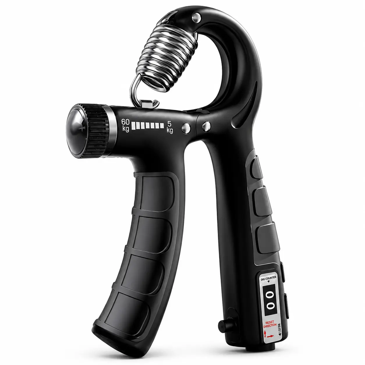 Adjustable Rubber Hand Grip Strengthener with Counter Display, 5-60kg Resistance Grip Trainer, Non-Slip Forearm & Wrist Exerciser for Strength Training, Portable Hand Workout Equipment for Men