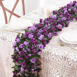 6 Pack 72 FT Artificial Flower Garland, Fake Purple Roses Vines Silk Flowers Faux Plastic Outdoor Hanging Floral Ivy Garland Decoration for Wedding Arch Bedroom Home Wall Backdrop Room Decor