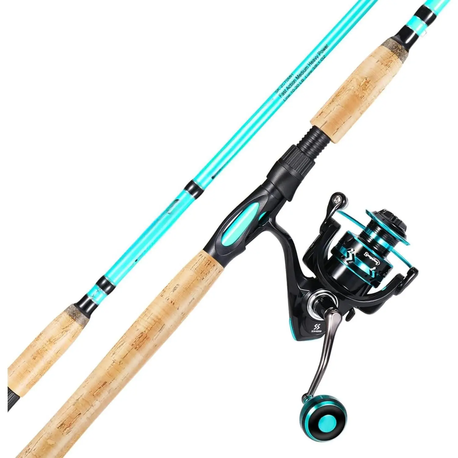 7’ Fishing Rod and Reel Spinning Combo, 2 Piece Fishing Rod, Size 4000 Reel, Right/Left Handle Position,   Inshore Fishing