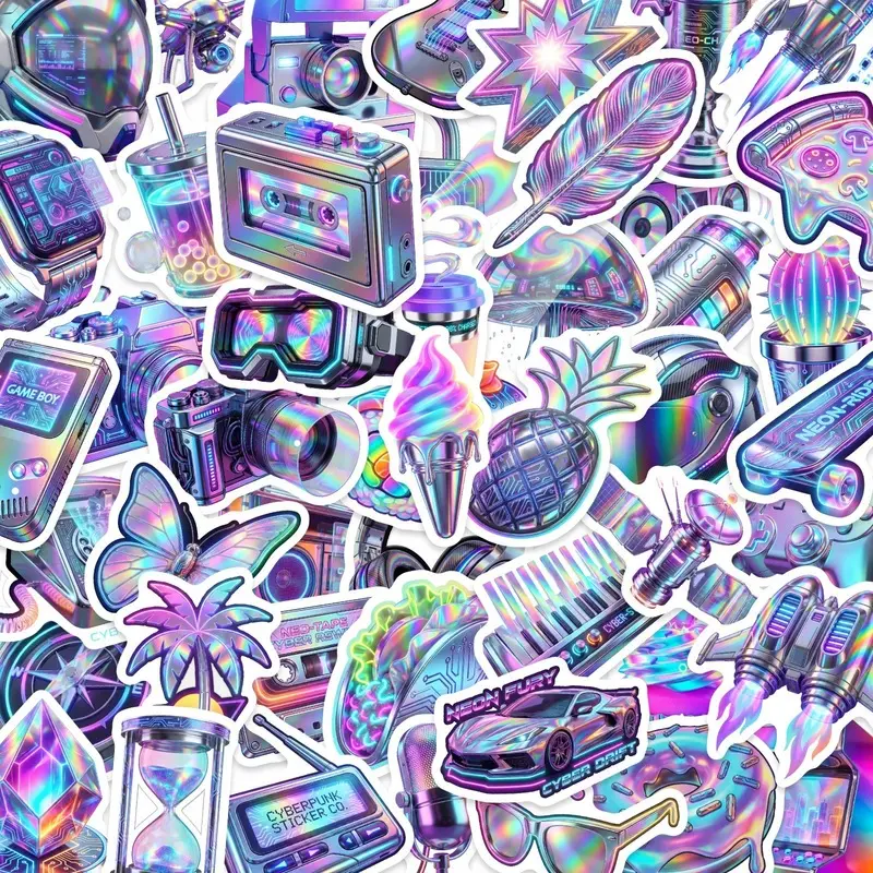 50 cyberpunk stickers, vintage electronic element notebook decoration stickers, creative stickers