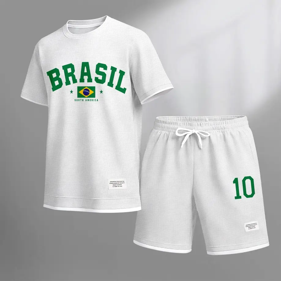 Men's Brazil No.10 Print Waffle Fabric Short-Sleeved Shirt And Shorts Set