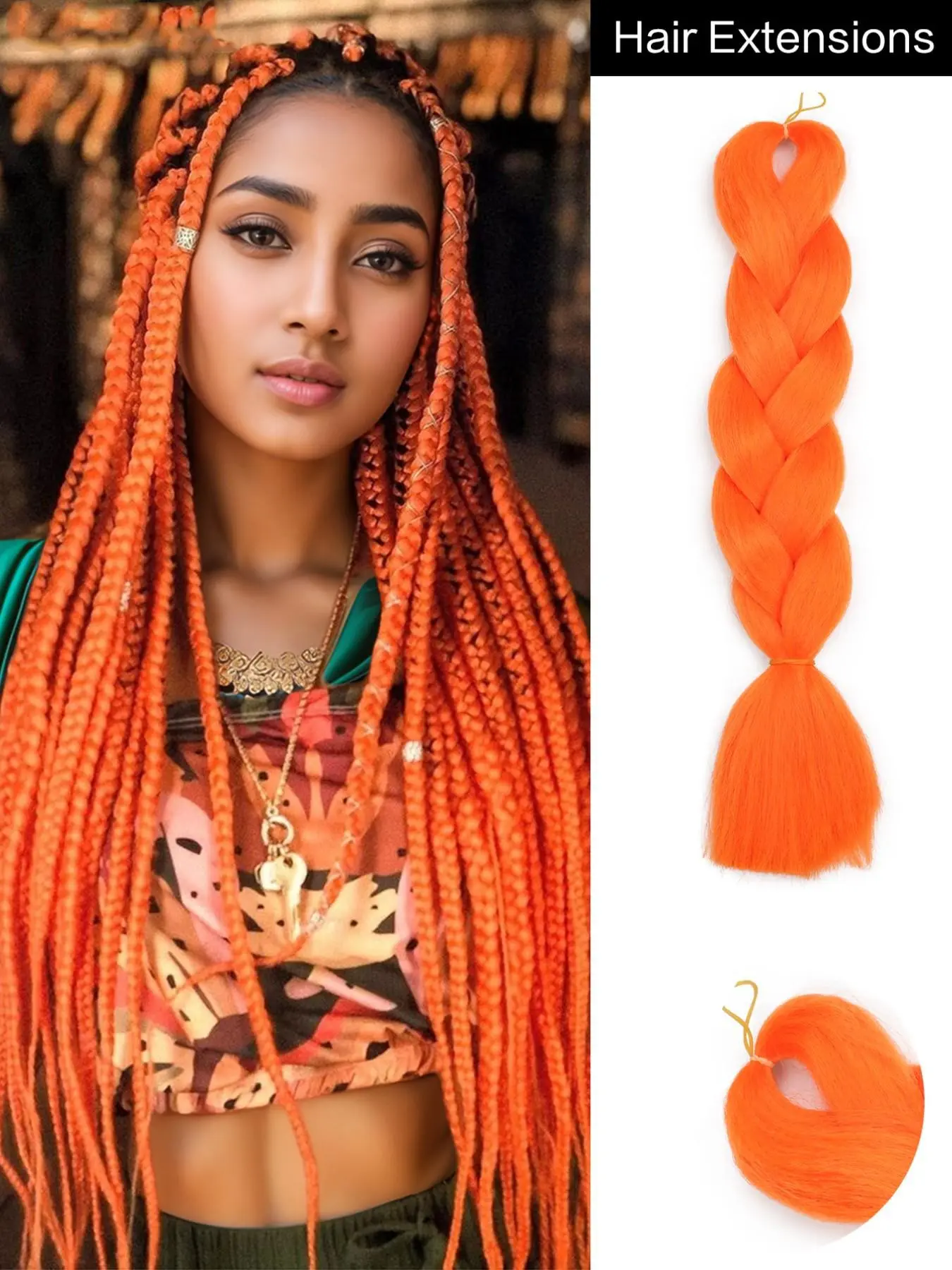 24 Inch Braided Hair Extensions Soft Synthetic Fibers Neon Orange and Gradient Unisex Perfect for Parties Holidays Music Festivals Halloween Christmas Date Nights Cosplay Events and Other Special Occasions