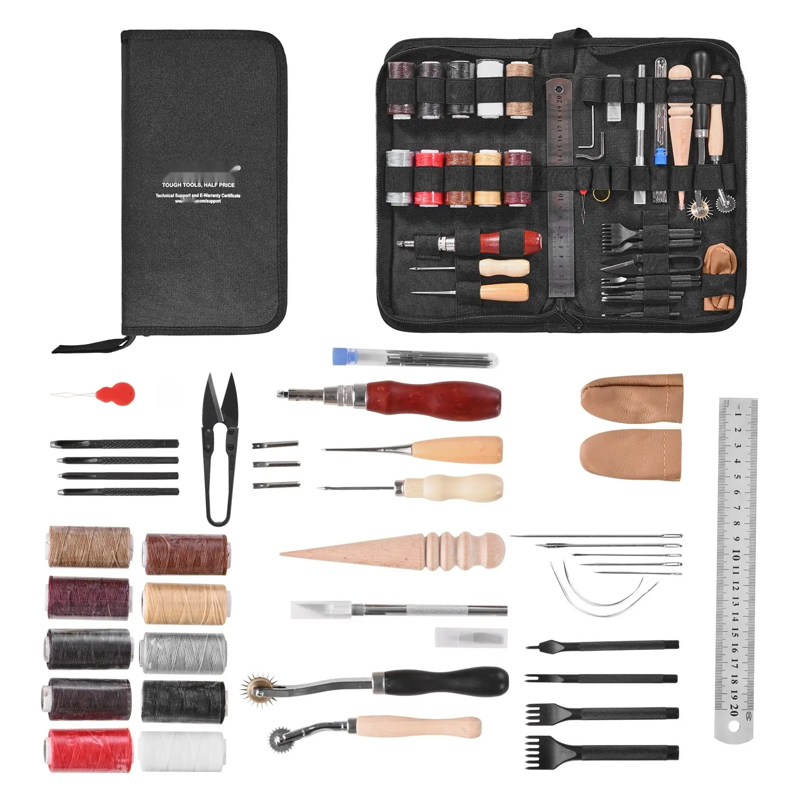 Leather Working Tools Kit: 38-Piece Set For Engraving, Punching, Stamping, And Sewing, Leathercraft Tools For DIY Projects, Bags, Wallets, Belts And Accessories, Complete Premium Leather Craft Tool Kit