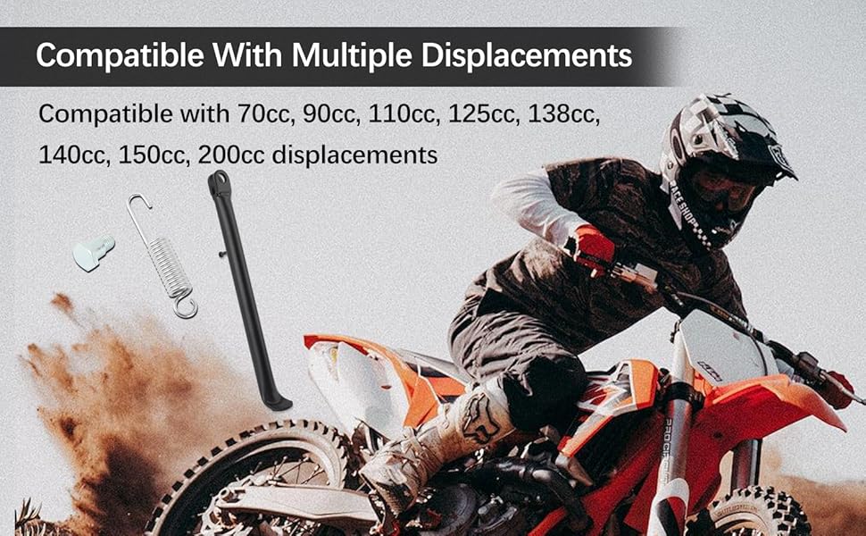 Iron Dirt Bike Kickstand Kit (1 Kit) - Motorcycle Replacement Kickstand with Spring & Screw for Foot Side Support, Professional Accessory to Eliminate Safety Hazards for 70cc-200cc Dirt Pit Bikes