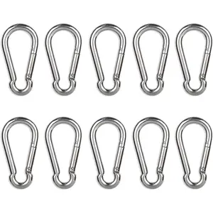 Carabiner Clip, 10PCS 2.36 Inch Stainless Steel Keychain Carabiner. Small Carabiner Clips, Spring Snap Hook, Locking Carabiners Clips for Plant Hanging, Outdoor Camping. 270 lbs.