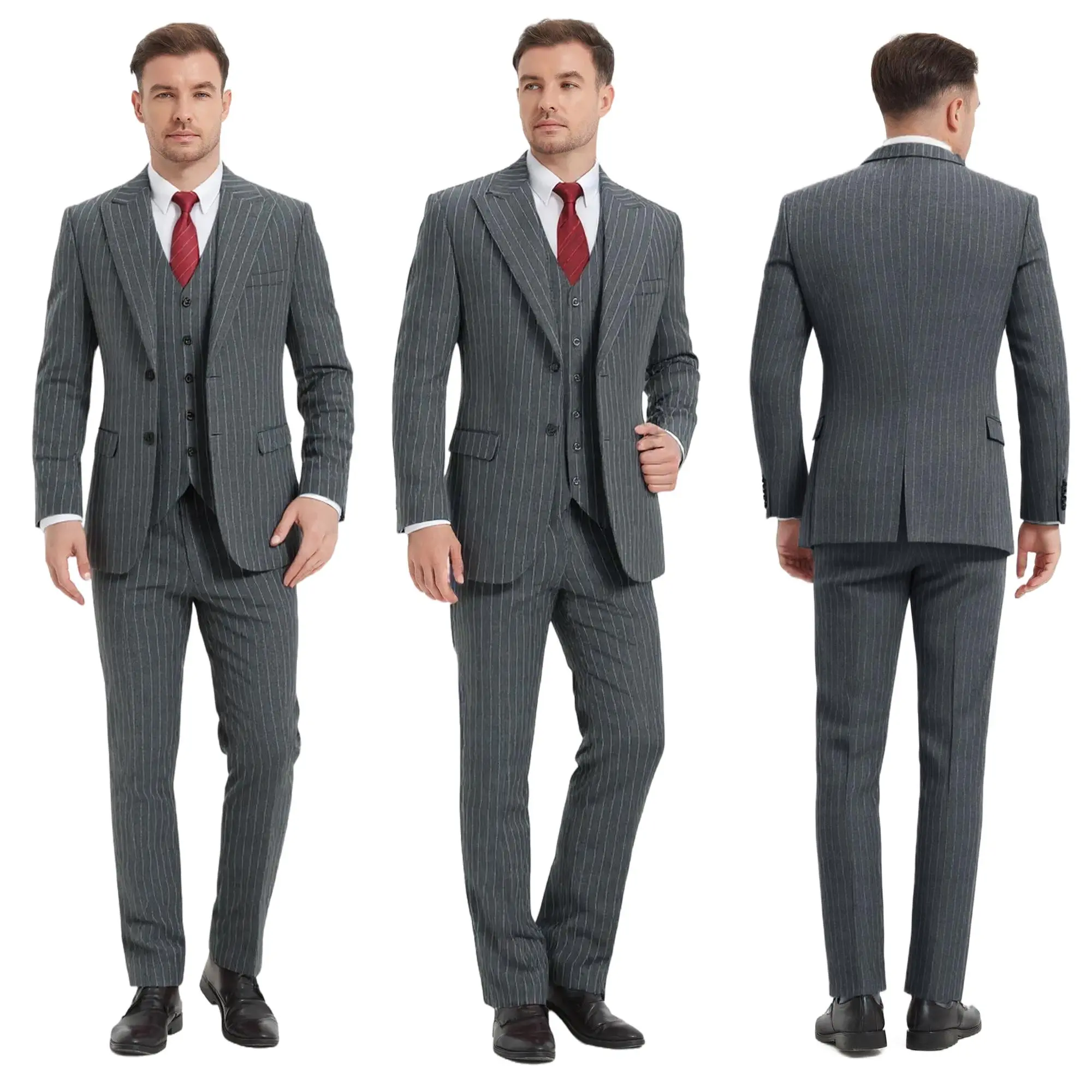 4-Piece Men’s Striped Suit Set | Luxury Lapel Blazer, Vest & Trousers | Classic Striped Tie + Adjustable Belt | Premium Regular Fit Fabric for Weddings, Parties & Business Events