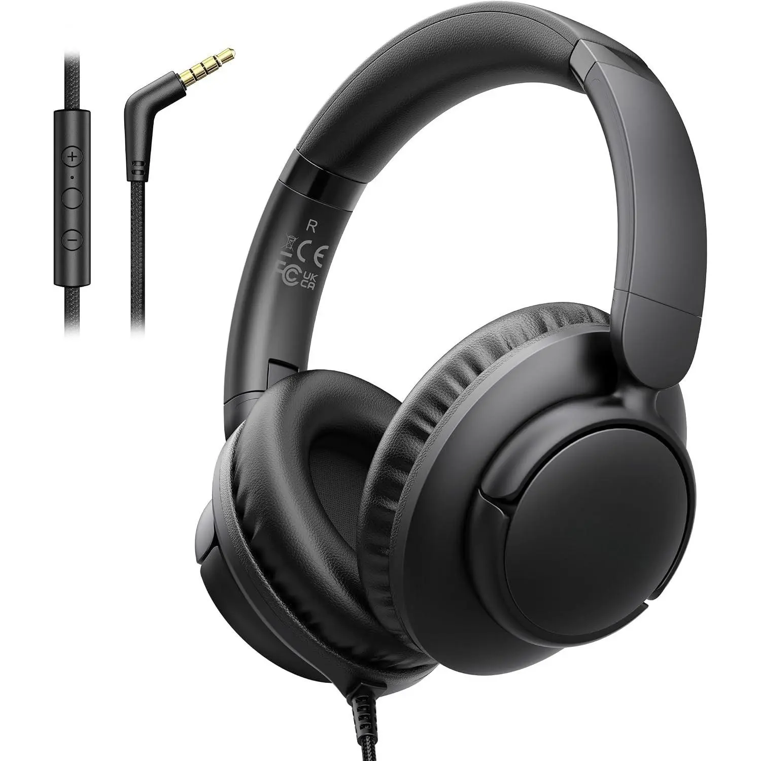 Wired Headphones with Microphone, Over Ear Lightweight Foldable 3.5mm Plug in Corded Headphones Wired with Volume Control, 4.9ft -Free Cord for Tablet Laptop MP3/4 School Travel Black