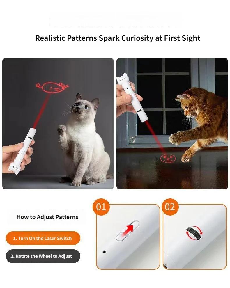 Multi-Function Cat Teaser Wand With Laser & Feather, Rechargeable Interactive Cat Toy With 5 Laser Patterns, Detachable Feather With Bell, Type-C Charging Wand For Indoor Cats, Daily Enrichment Play For Kittens & Adult Cats