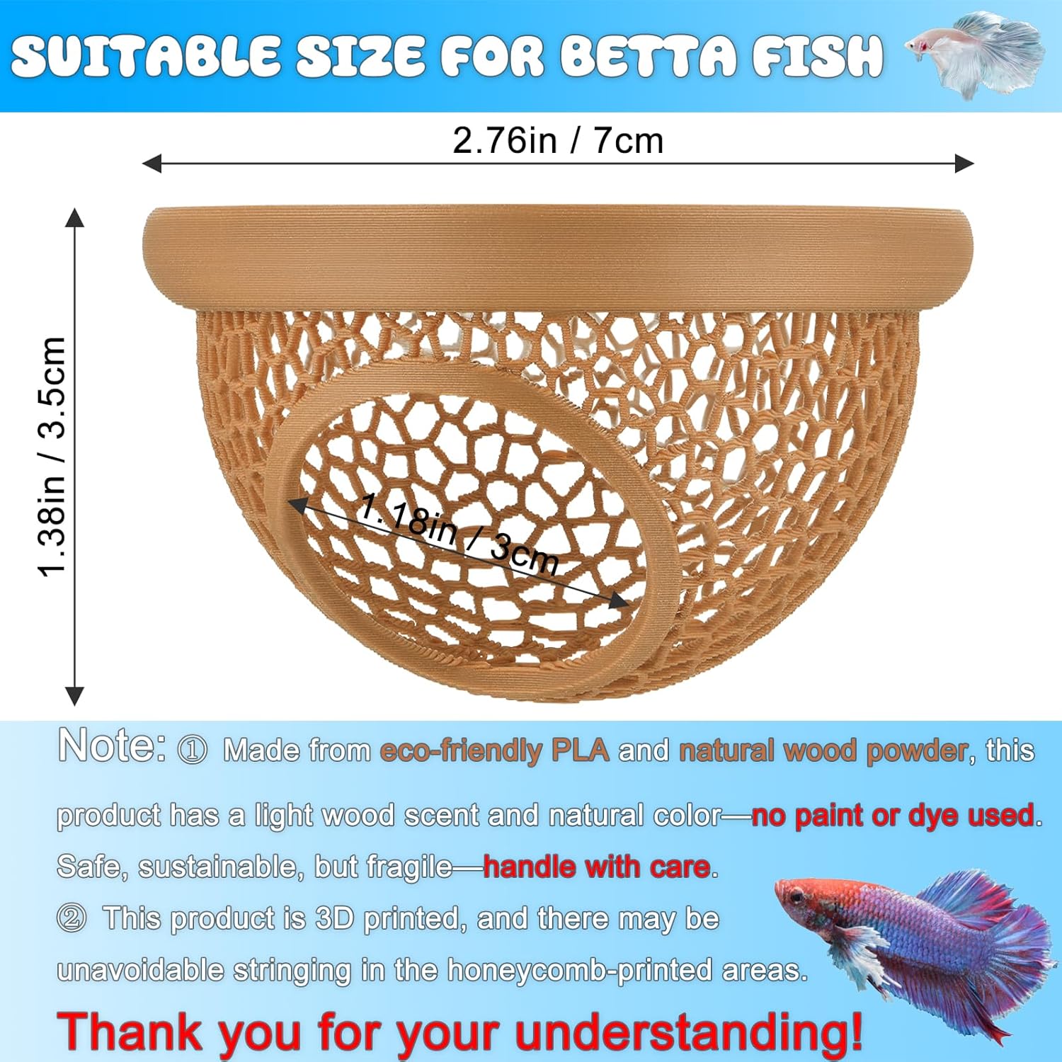 Floating Betta  & Shrimp Cave -  Printed Aquarium Hammock, Feeder & Rest Spot - Floating Betta Log & Cave Decor for Nano Tanks, Corydoras, Shrimp & Small Fish - Safe PLA,  Pending