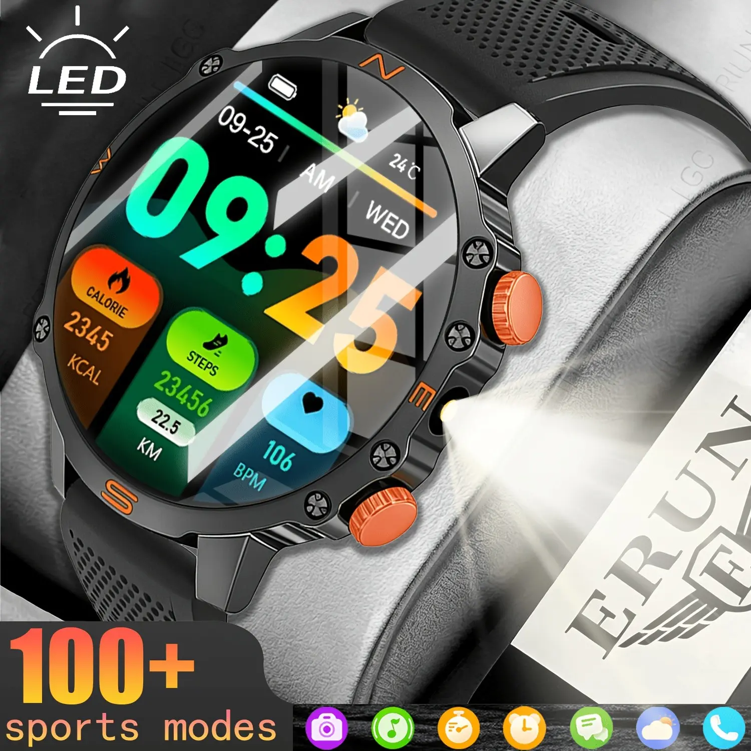 High-Resolution Sports Smartwatch with Call Function, Large Touch Screen, USB Charging, Compatible with iPhone and Android