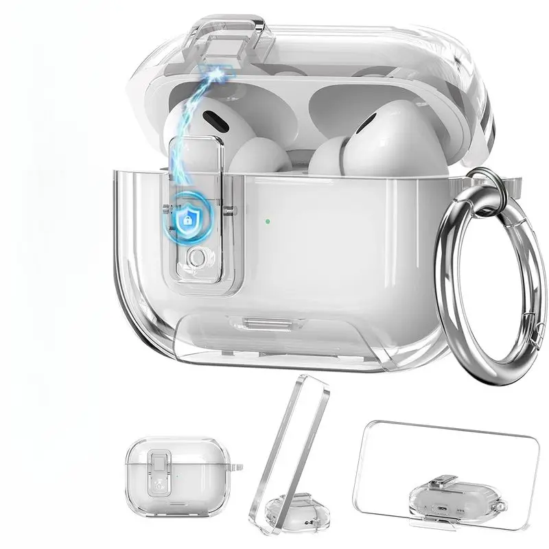 Earphone cover for Airpods4 Airpods Pro 3  Airpods Pro2 Airpods Pro Case Clear with Lock Phone Stand, Soft TPU Magnetic Automatic Lock AirPods Pro 3rd Generation Protective Cover Women Men