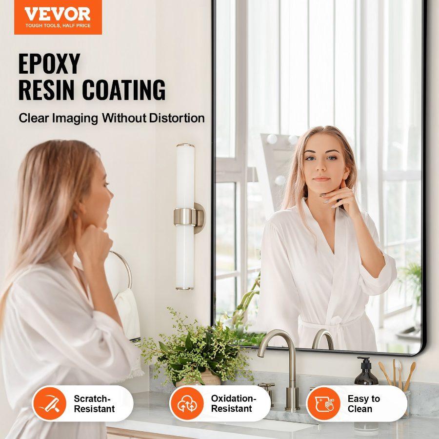 VEVOR Wall Mounted Makeup Mirror, 0.15 Thick, 36x 36 Mirror with Aluminium Alloy Frame Explosion-Proof Film, Scratch-Resistant Mirror with Z-Shaped Bracket, Fit for Bathroom/Bedroom/Living Room
