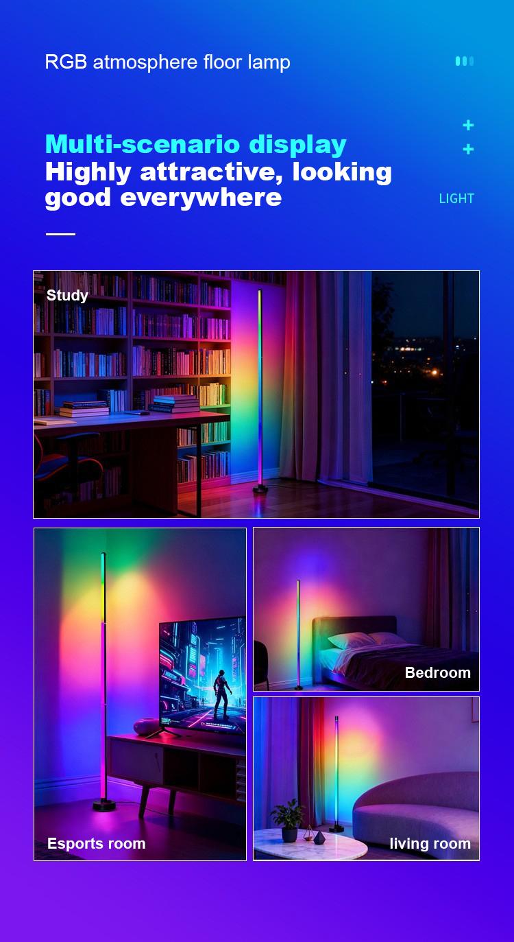 RGB LED Floor Lamp with Remote & App Control, USB Powered Smart Standing Lamp, Color Changing Ambient Light for Living Room Bedroom Home Decor