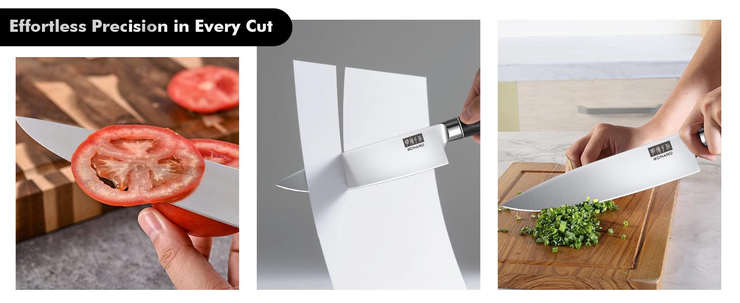 MDHAND Chef Knife Set with Roll Bag, 9PCS Professional Knife Sets with Sharpener, High Carbon Stainless Steel Japanese Kitchen Knives - Black Pakkawood Handle, Dishwasher Safe, For Cooking, Chef Gifts