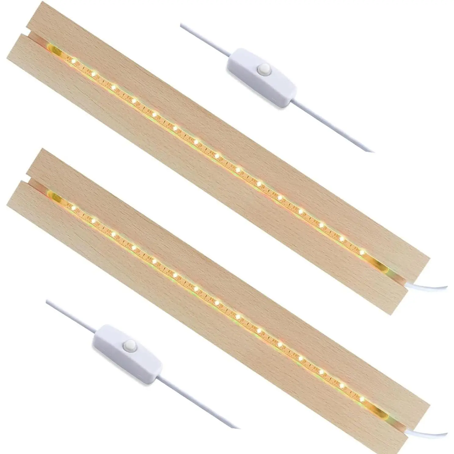 2PCS 11.81 Inch Rectangle Display Pedestal with LED Lights, Wooden Lighted Base Stand for Acrylic and Plexiglass, Night LED Lamp Base with USB Switch (Warm Light)