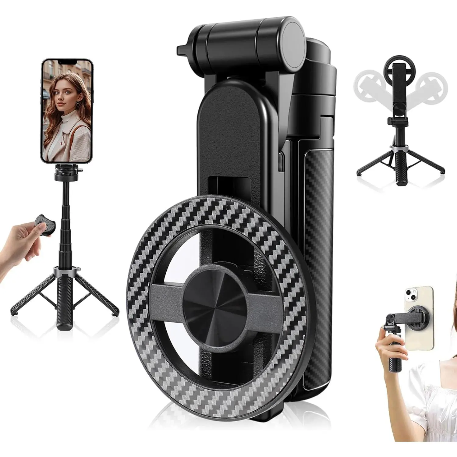 4-in-1 Multifunctional 360° Rotation  Selfie Stick,  Phone Tripod with Detachable Remote Control, Extendable Mag Tripod Phone Stand for Video Recording & Vlogging