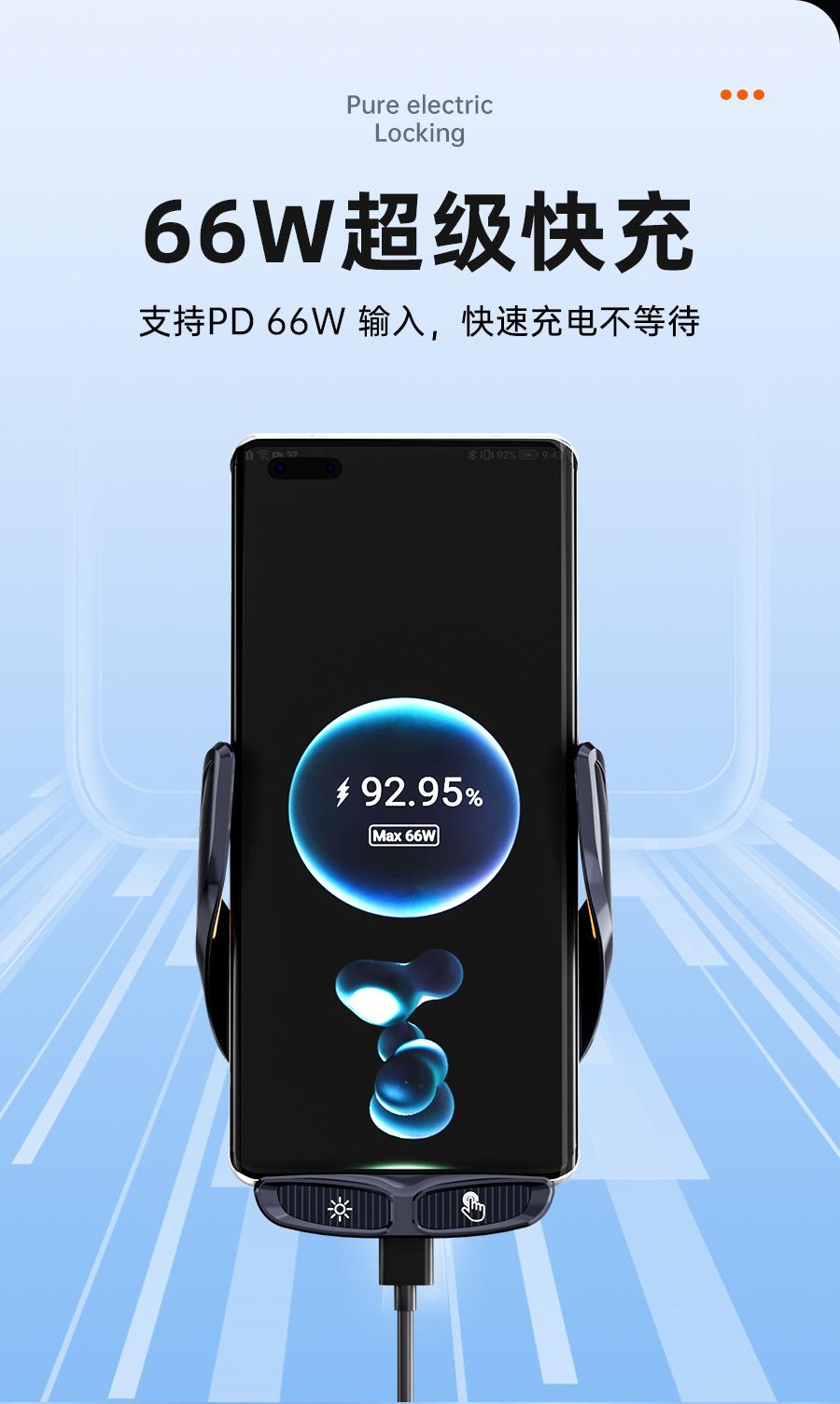 New 66W Wireless Super Fast Charging Car Charger Transparent Punk Style Multifunctional Smartphone Holder