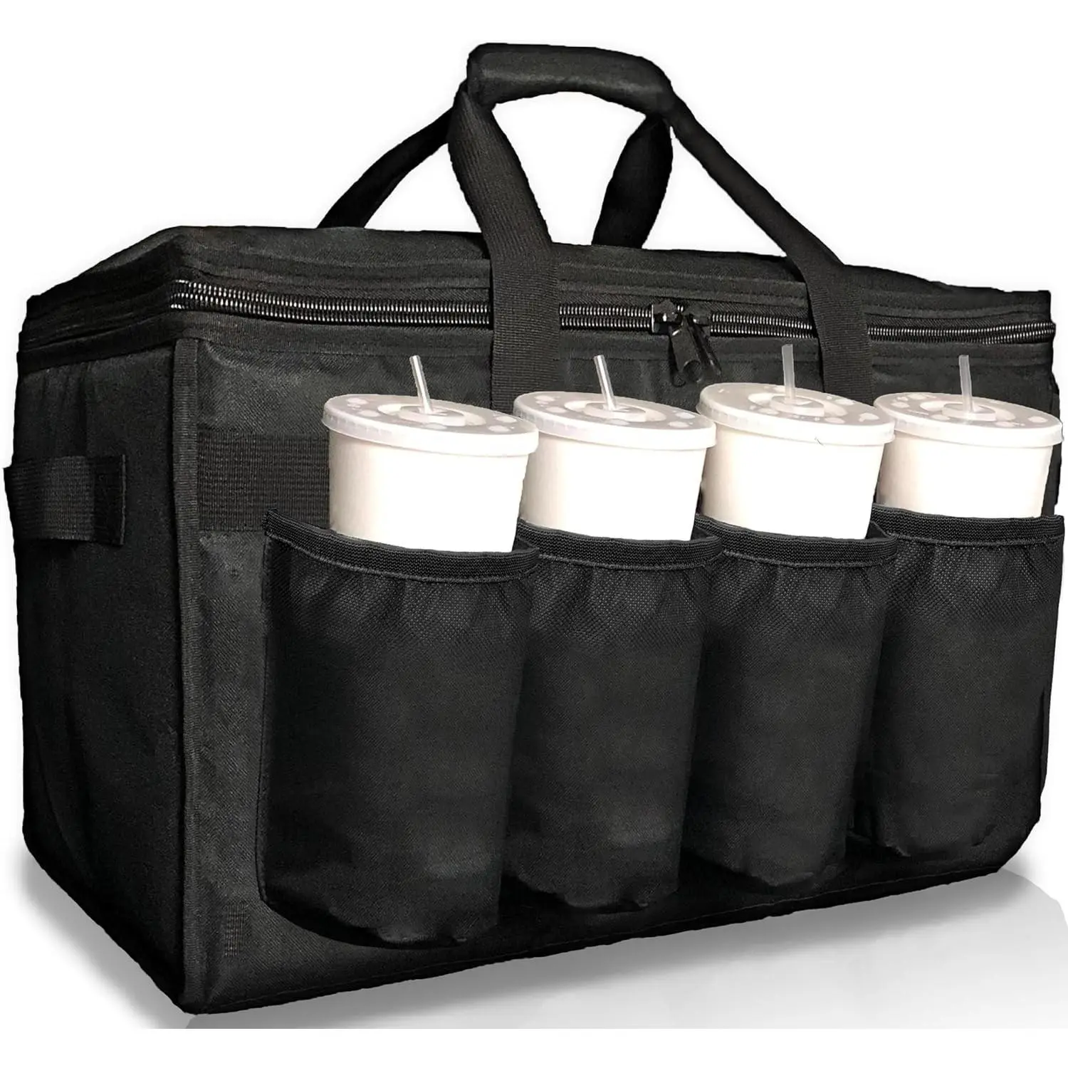 Insulated Food Delivery Bag with Cup Holders/Drink Carriers Premium, for Doordash, Uber Eats, Grubhub, Pizza Bag, Catering, Beverage, Commercial Quality (XL Pro)