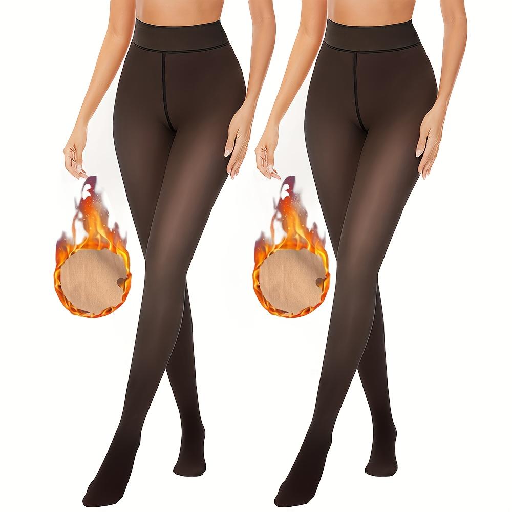 Women's High Waist Fleece Lined Thermal Leggings 2 Pack Ultra Warm Thick Stretchy Winter Underwear Brown Seamless Outdoor Cold Weather Comfort Pants