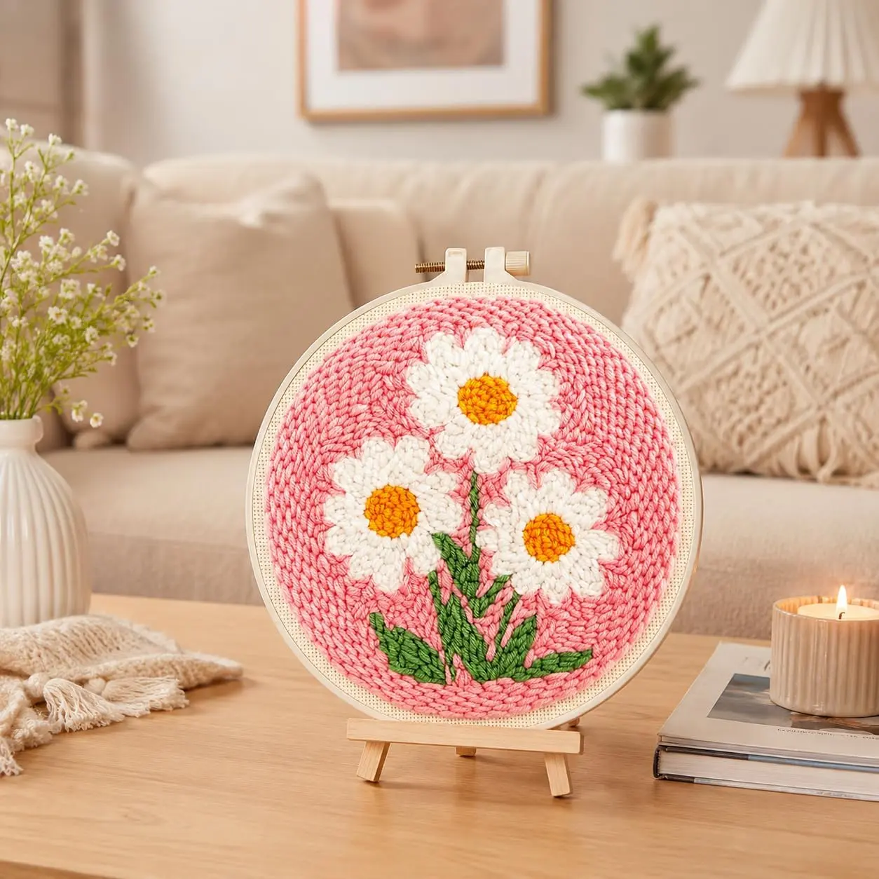 Flower Punch Kits,Daisy Punch Kits for Beginners,DIY Punch Embroidery Art & Craft kit for Adults with Video Tutorial Flower Punch Kits,Daisy Punch Kits for Beginners,DIY Punch Embroidery Art & Craft kit for Adults with Video Tutorial