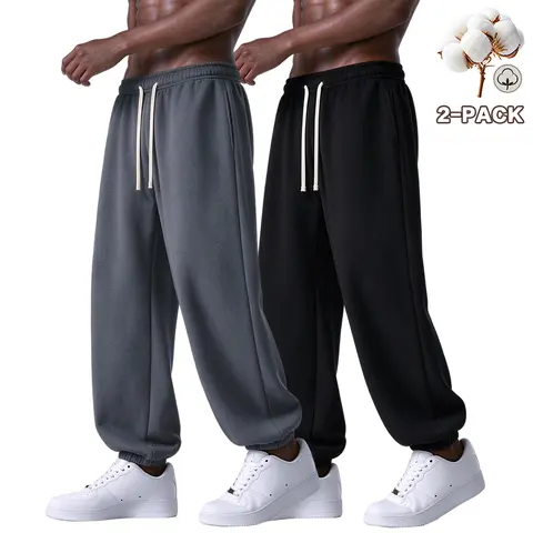 Men's Cotton Jogger Pants 3-Pack, Elastic Waist with Drawstring, Loose Fit Tapered Sweatpants, Casual Streetwear Trousers for Daily Workout