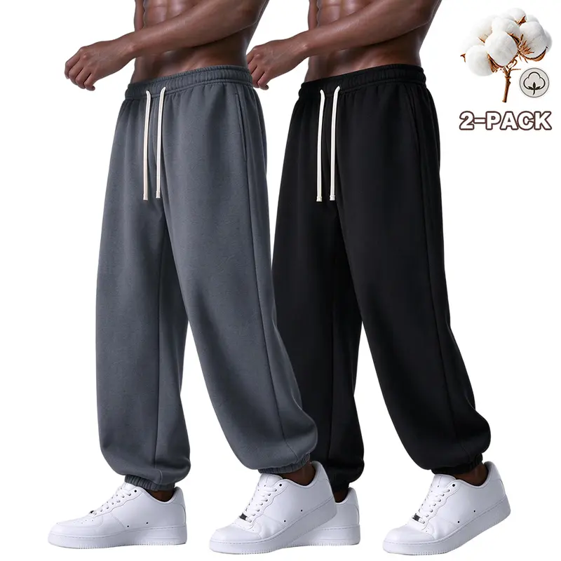 Men's Cotton Jogger Pants 3-Pack, Elastic Waist with Drawstring, Loose Fit Tapered Sweatpants, Casual Streetwear Trousers for Daily Workout