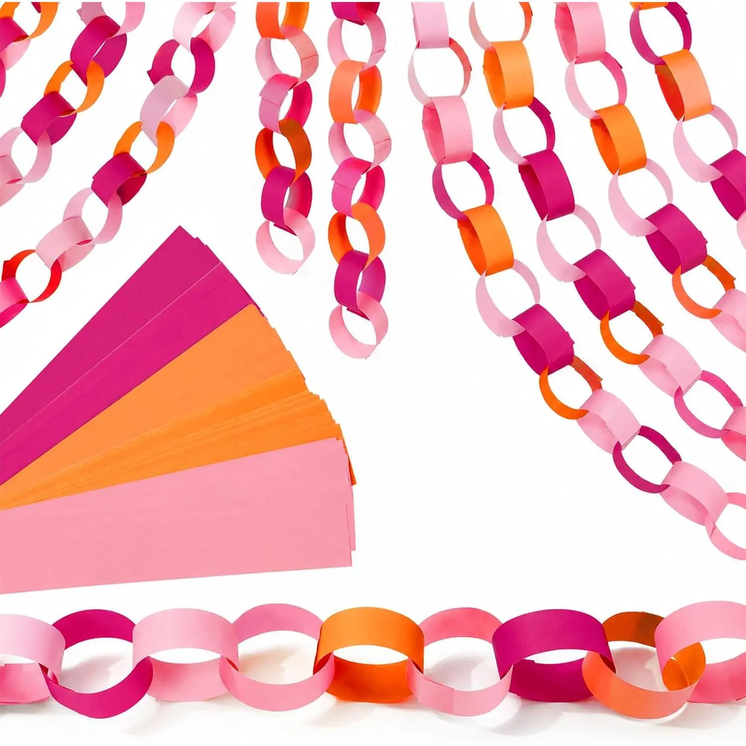 600 count  Orange Paper Chain Garlands Double-Sided 3 Colors DIY Paper Strips for Summer Holiday Coastal Wedding Birthday Party Decor