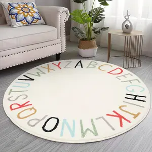 Soft Rainbow Alphabet Play Mat - Large Round Educational Area Mat with Colorful Letter Design, Machine Washable & Flannel Material for Bedroom, Classroom, or Indoor Decor, Classroom Mat