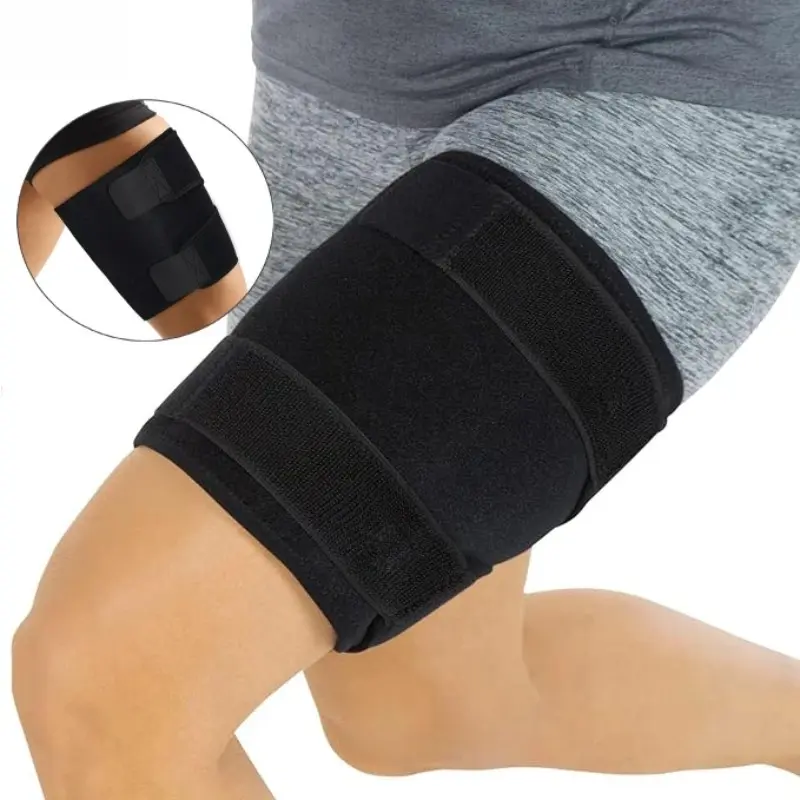 Breathable Thigh Support Brace with Anti-Slip Silicone Strips, Adjustable Compression Leg Wrap for Muscle Strain Relief, Flexible Ergonomic Hamstring Compression Sleeve for Men Women Gym Workouts