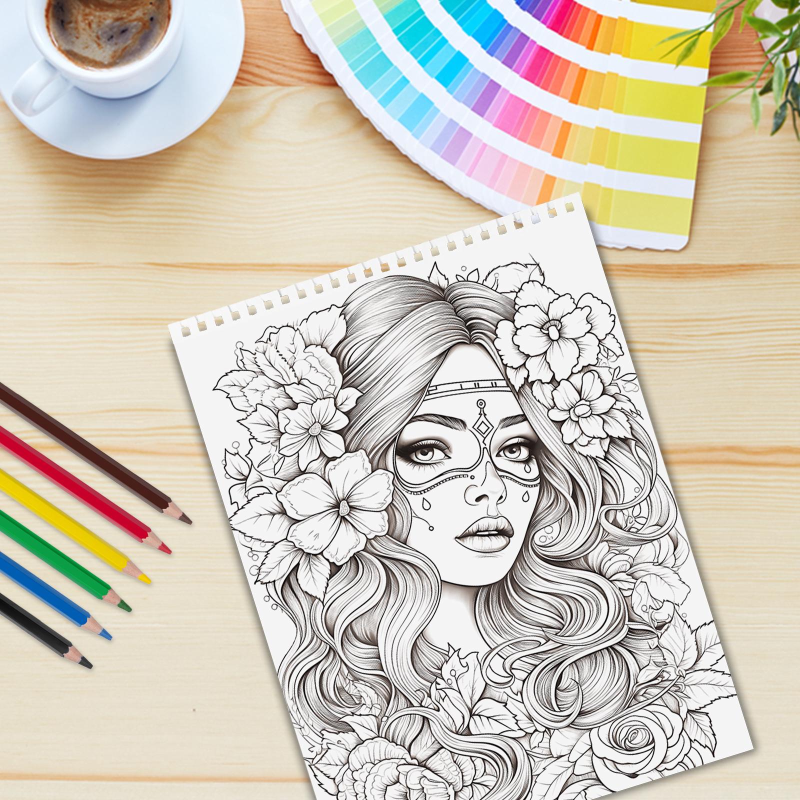 Sugar Skull Coloring Book Set, Creative Coloring, Art Materials, Relaxing DIY Art Therapy, Perfect Gift for Teens & Adults, Ideal for New Year, Valentine's Day, Halloween, DIY Painting