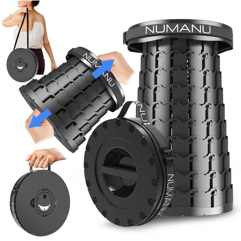 NUMANU XXL 19.7" Wider & Taller Collapsible Stool, 1000lbs Max Weight, Adjustable Height, 2026 Upgraded Portable Retractable Folding Seat, Heavy Duty Compact Seat or Foldable Travel Foot Rest, Outdoor Camping Chair, Foldable Seat.
