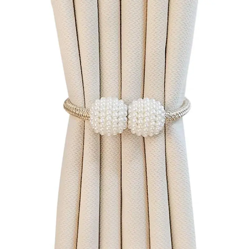 2-Pack Modern Decorative Curtain Tiebacks with Anti-Rust Nickel-Plated Beaded Ball Buckles, for Bedroom Decorative Use & Household Curtain Holdbacks, Anti-Rust Buckle