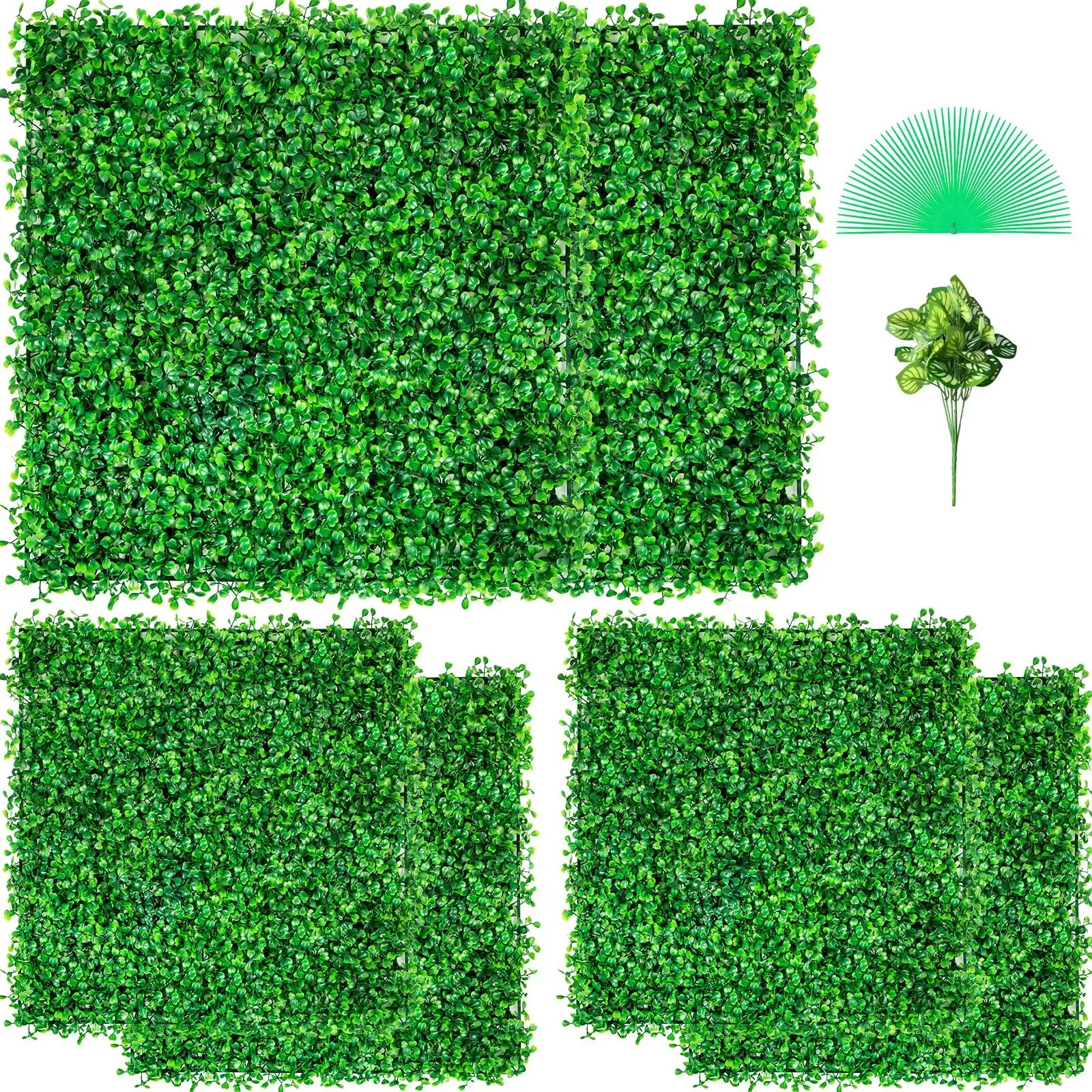 Artificial Boxwood Panel UV Protected 6-Pack Hedge Wall Panels for Indoor Outdoor Decor, Green Grass Backdrop 20 x 20 Inches, 4 cm Thick Fake Hedge for Privacy Fence, Garden Backyard, Weather Resistant, Easy Install