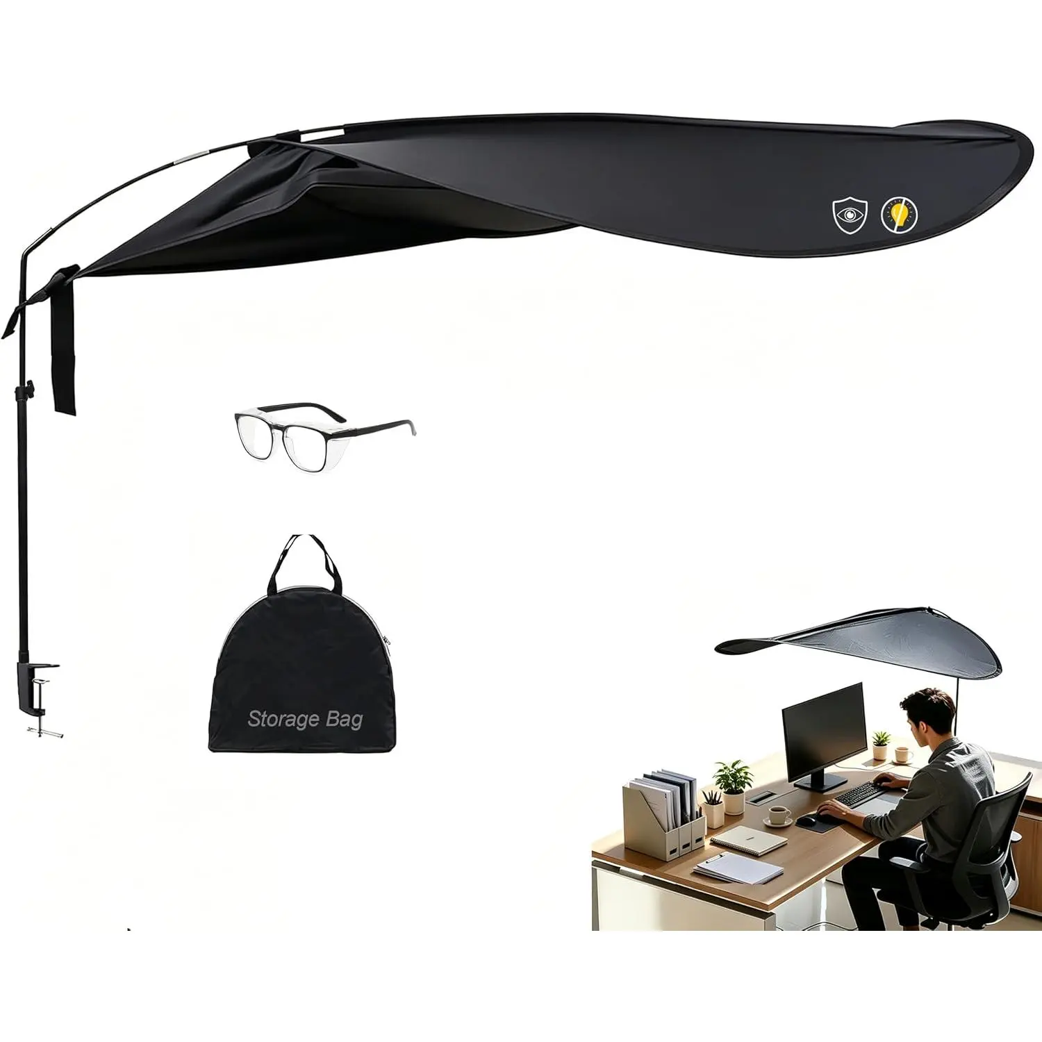 Adjustable Office Cubicle Desk Shade with Blue Light Glasses, Anti-Glare  Shield for Light- Workers, Blocks Overhead Glare for  Office Workstations