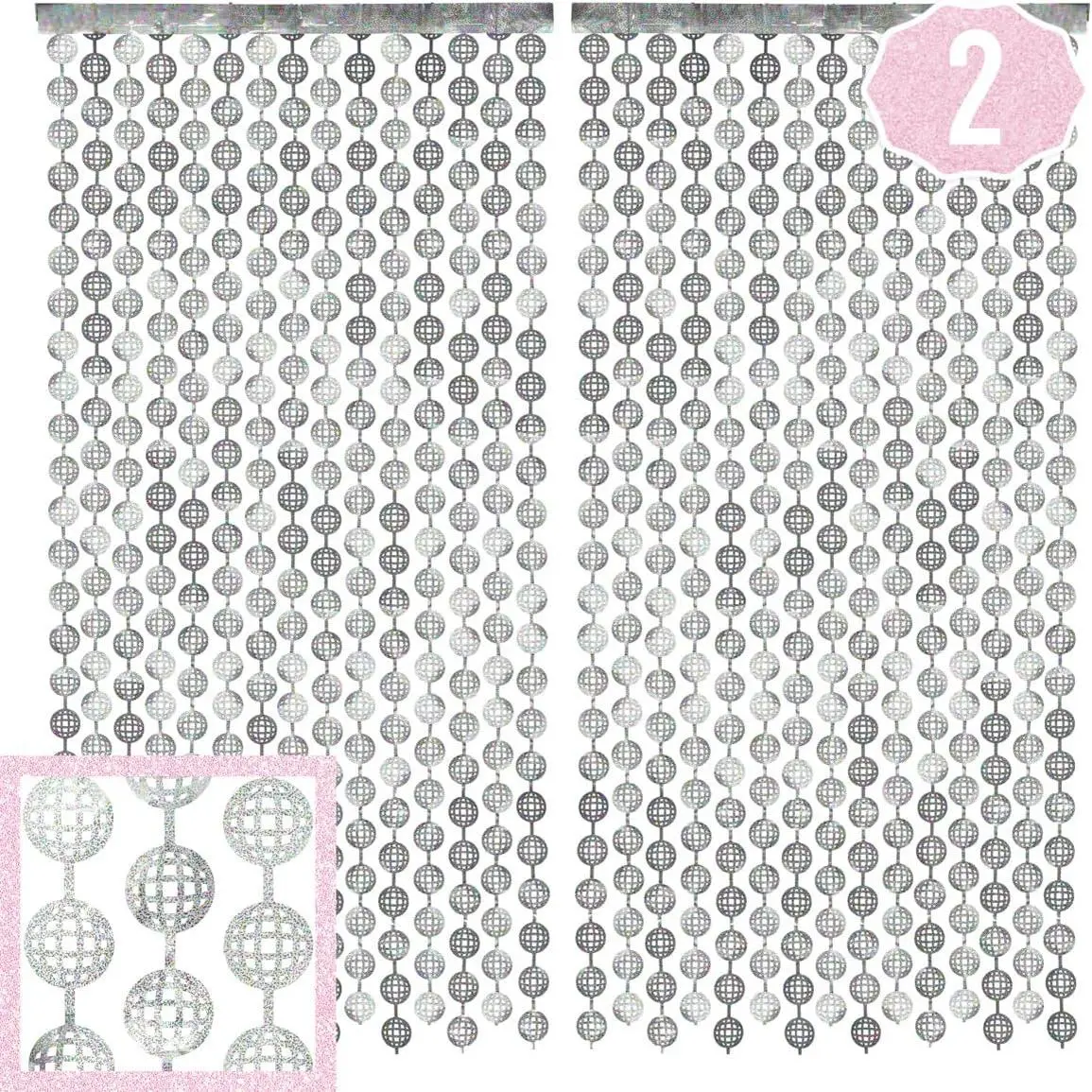 2pk Disco Ball Foil Curtain | Last Bachelorette Party Decor | Party Decorations, Set of 2, Groovy Backdrop, 70s Birthday Photo Booth, Wedding,   Eve