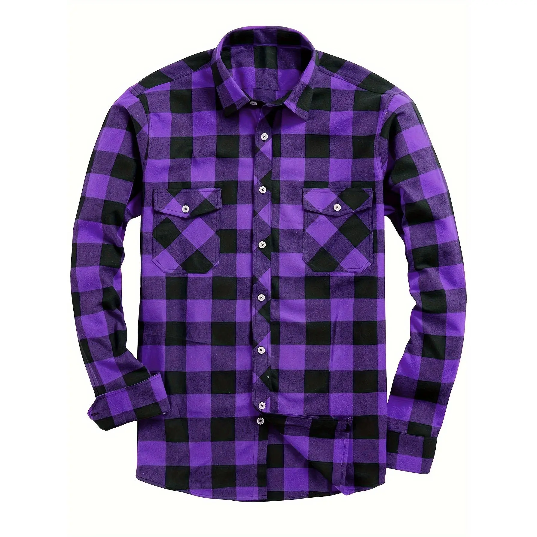 Men's Casual Plaid Flannel Shirt - Long Sleeve Button Down Woven Top in a Polyester Viscose Blend, All-Season Weekend Style, Tops, Male, Kg74684