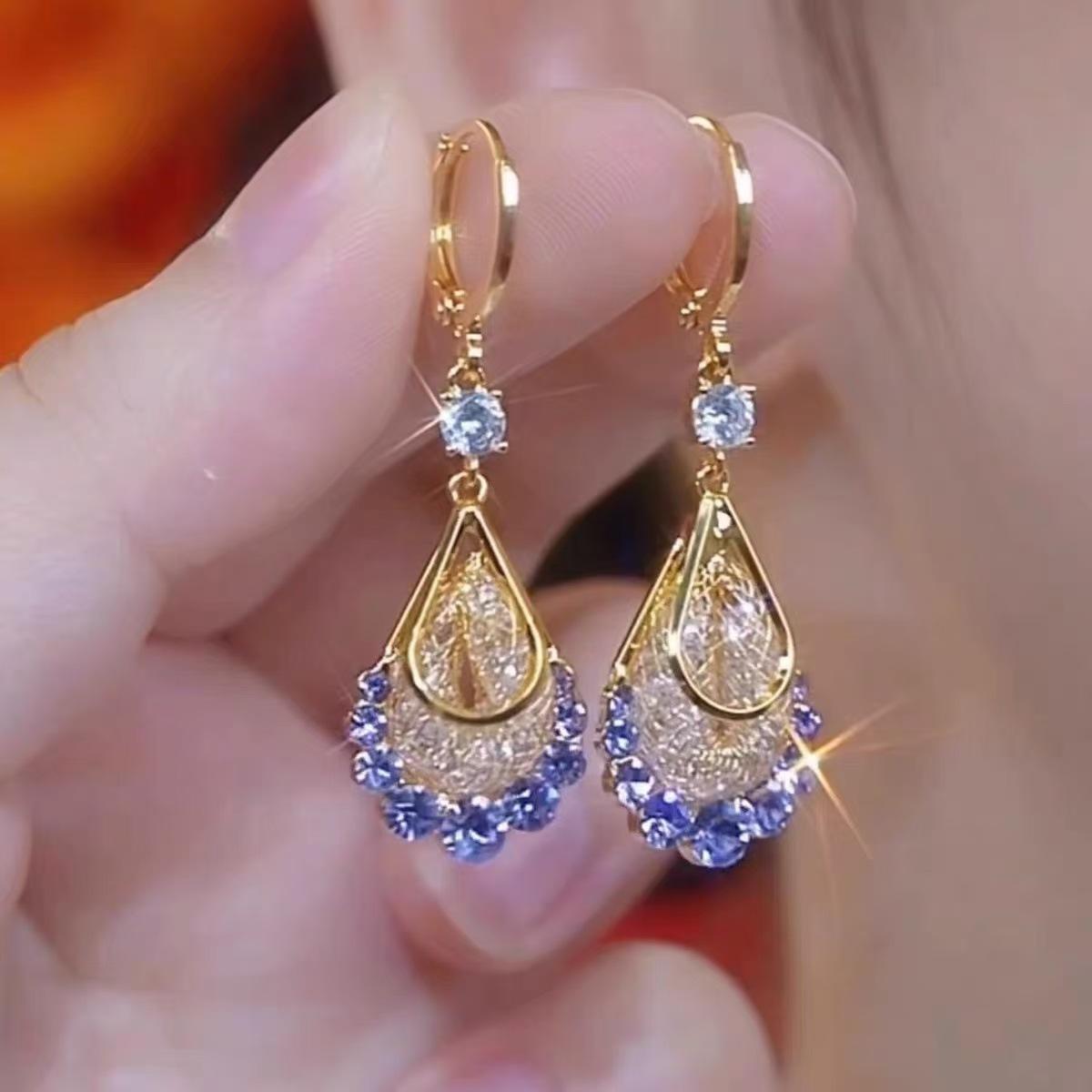 Gold mesh brown crystal drop earrings earrings for women accessible luxuryclassyfashionelegant earrings elegant earrings